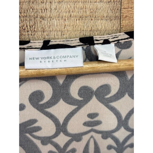 New York & Company Stretch Top S Black & Beige Long Sleeve Polyester/Spandex - Picture 4 of 6